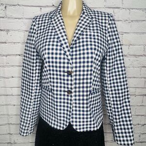 J. Crew Womens Blue White Gingham Checked Lined Double Button Blazer Size Medium